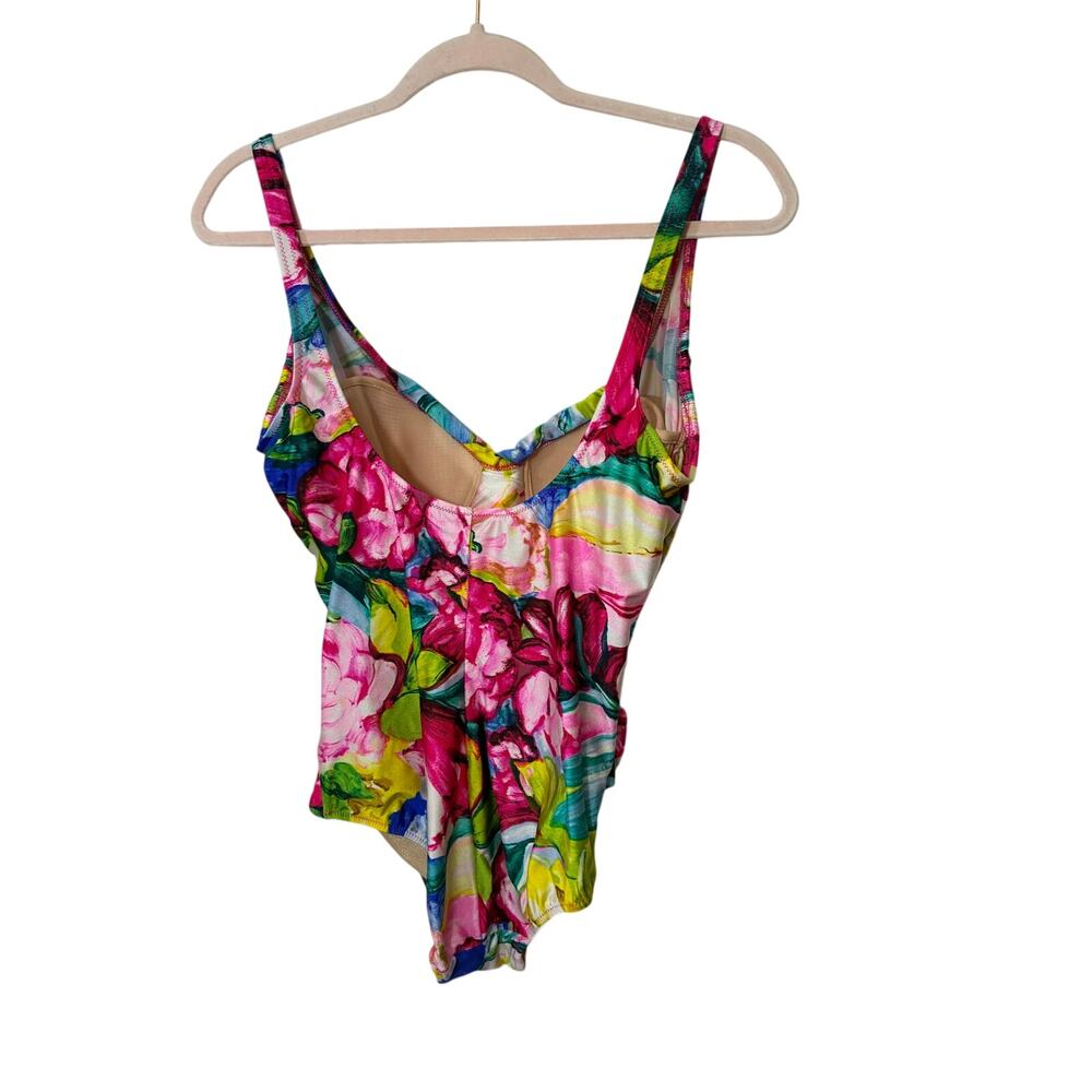Vintage Gottex Floral Ruched One Piece Swimsuit Tropical Watercolor Maillot M - Picture 5 of 6